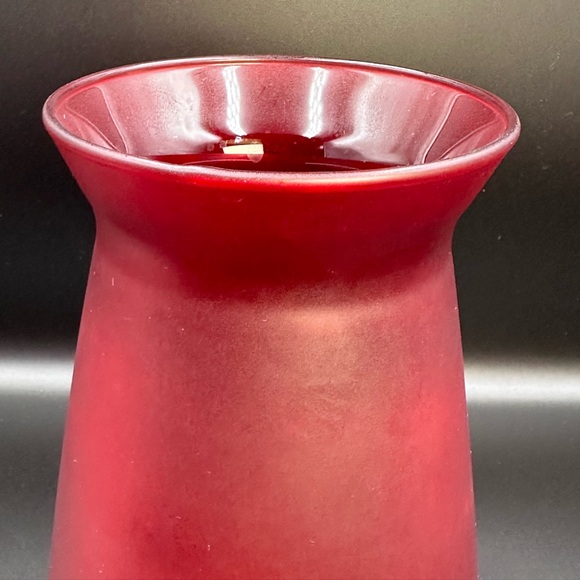 Large Frosted Red Glass Conical Round Cylinder Vase 9” Tall 5” W Bottom 4” W Top - Picture 3 of 4
